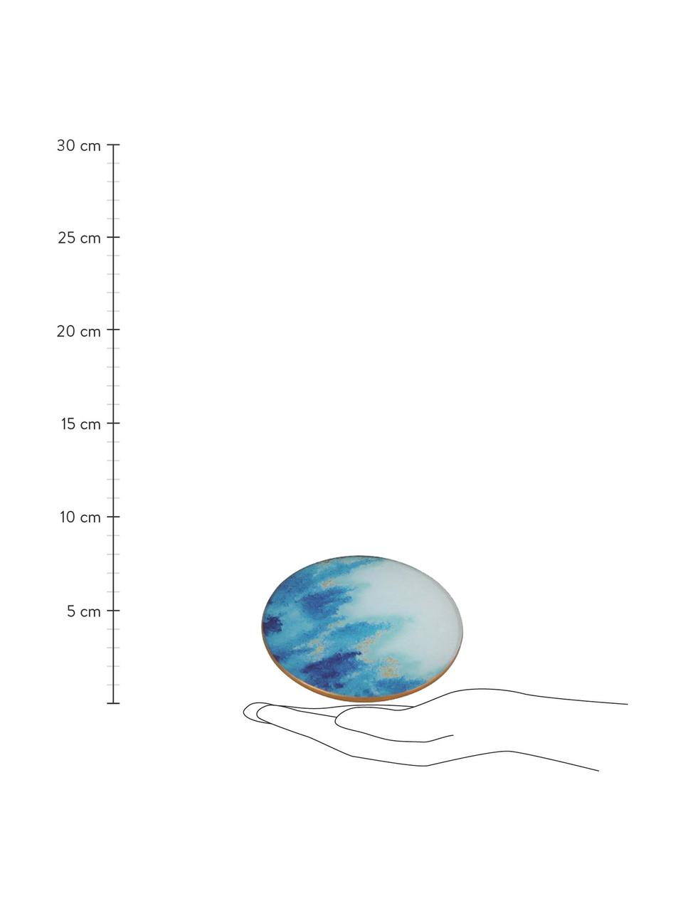 Glas Untersetzer Stardust in Aquarelloptik, 4 Stück, Vorderseite: Glas, Rückseite: Kork, Halterung: Metall, beschichtet, Blau, Weiss, Ø 11 cm