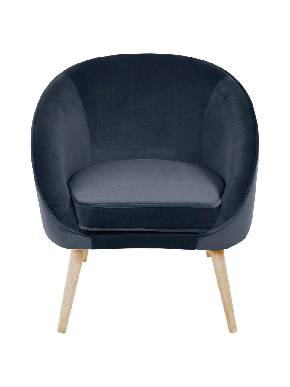 Fluwelen fauteuil Safir, Bekleding: polyester fluweel, Frame: rubberhout, Poten: gebeitst walnoothout, Bekleding: polyurethaanschuim, Fluweel donkergrijs, B 75 x D 66 cm