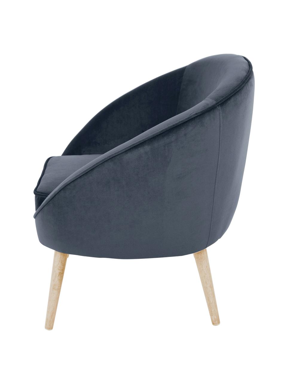 Fluwelen fauteuil Safir, Bekleding: polyester fluweel, Frame: rubberhout, Poten: gebeitst walnoothout, Bekleding: polyurethaanschuim, Fluweel donkergrijs, B 75 x D 66 cm