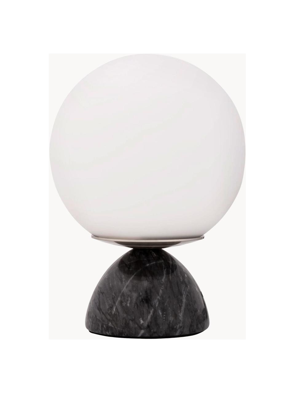 Kleine tafellamp Shining Pearl met marmeren voet, Lampenkap: opaalglas, Lampvoet: marmer, Zwart, wit, Ø 15 x H 21 cm