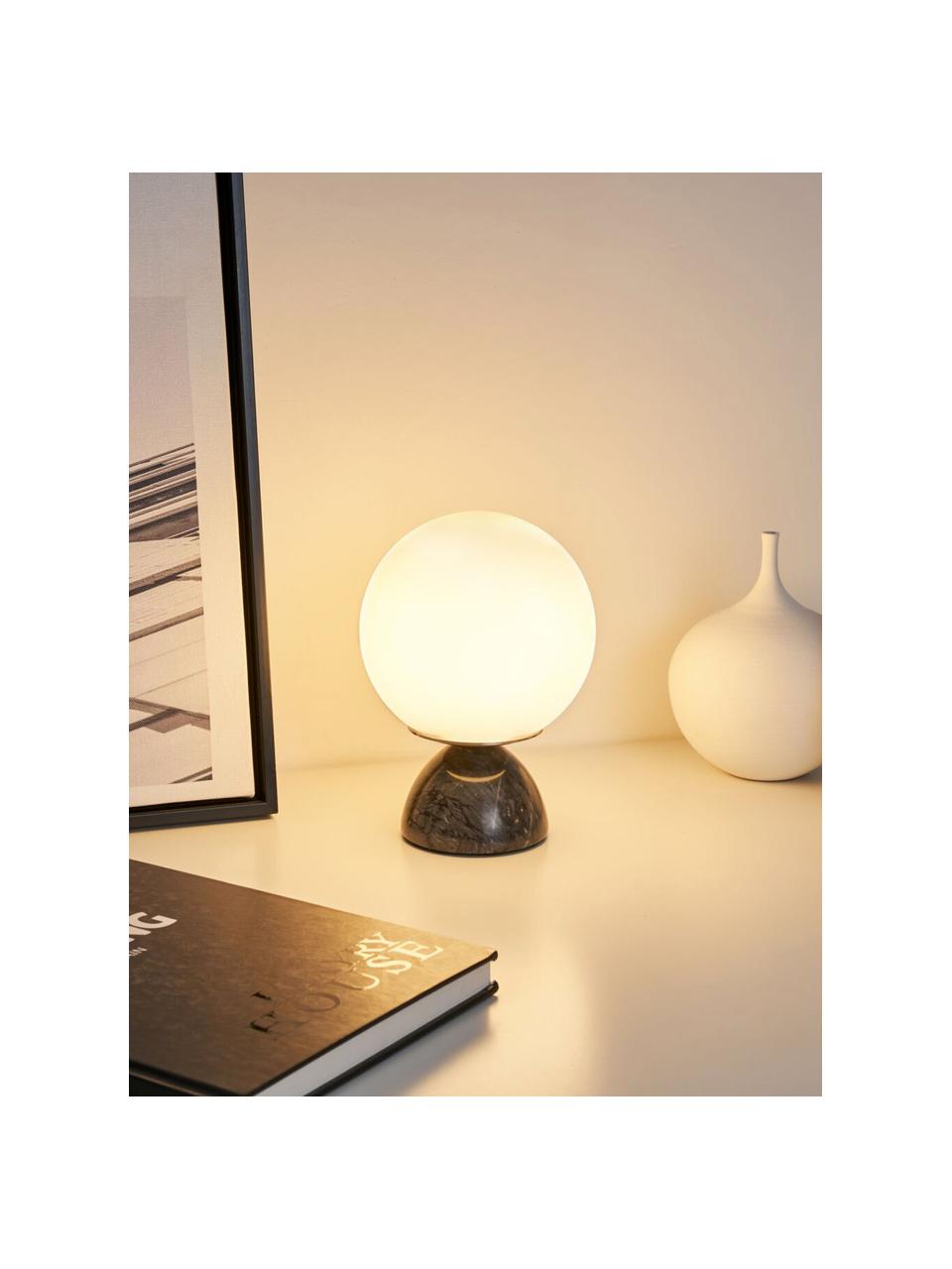 Lámpara de mesa pequeña de mámol Shining Pearl, Pantalla: vidrio, Cable: cubierto en tela, Negro, veteado, blanco, Ø 15 x Al 21 cm