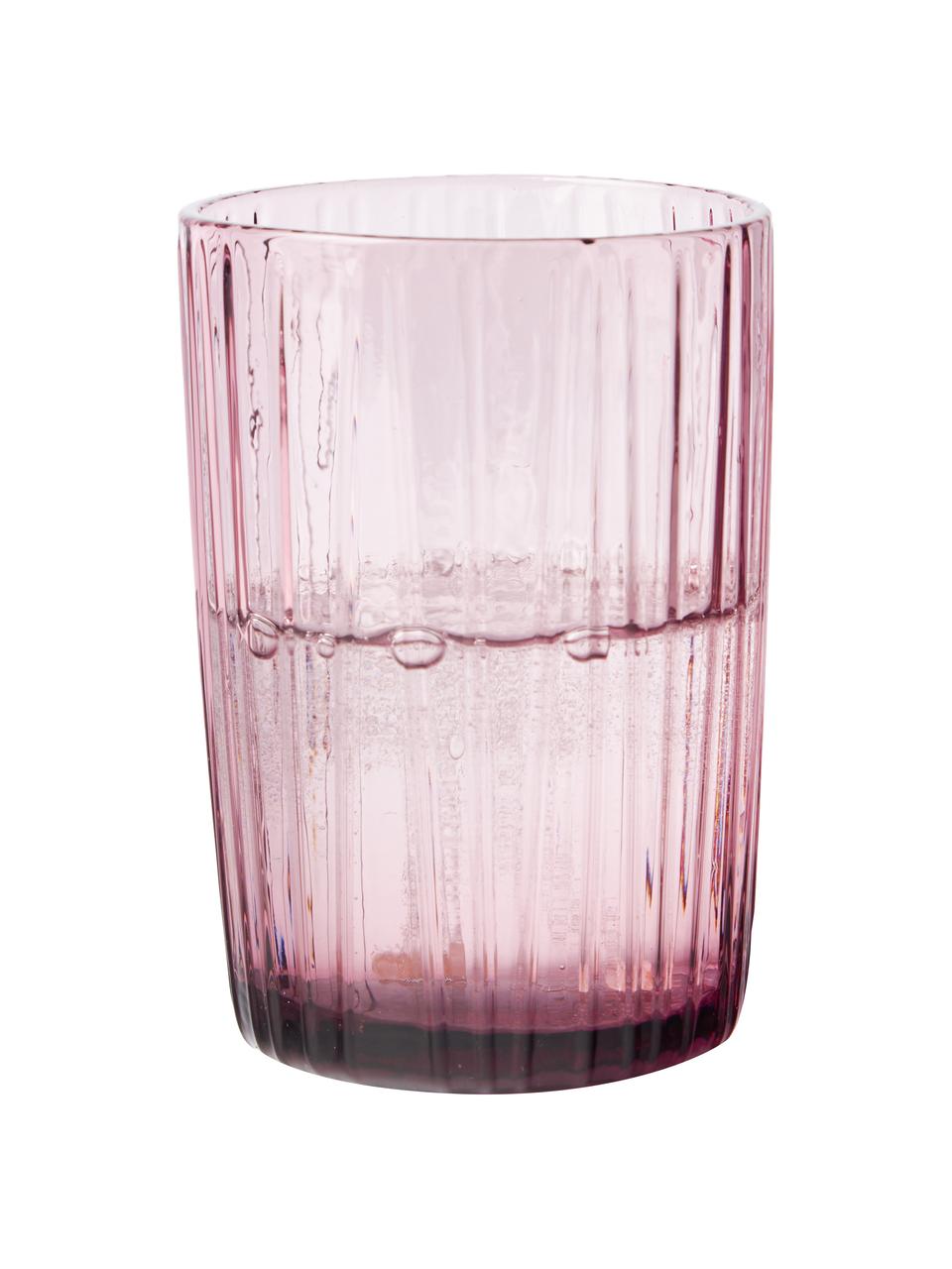 Waterglazen Kusintha in roze met groefreliëf, 4 stuks, Glas, Roze, transaparant, Ø 7 x H 10 cm