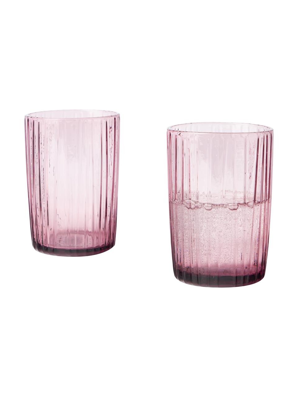 Bicchiere acqua rosa con superficie scanalata Kusintha 4 pz, Vetro, Rosa trasparente, Ø 7 x Alt. 10 cm