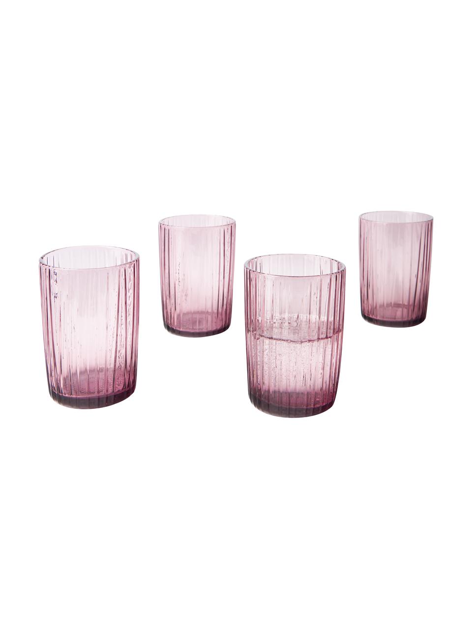 Bicchiere acqua rosa con superficie scanalata Kusintha 4 pz, Vetro, Rosa trasparente, Ø 7 x Alt. 10 cm