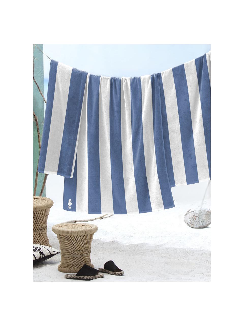 Ręcznik plażowy Vamos, Egipska bawełna, średnia gramatura 420 g/m, Niebieski, biały, S 100 x D 180 cm