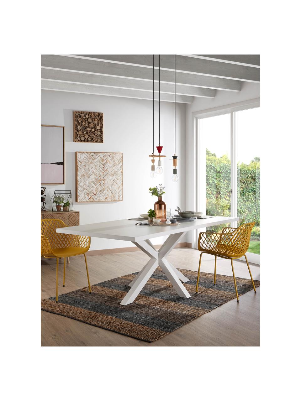 Table blanche en bois et métal New-Arya, 160 x 100 cm, Blanc, larg. 160 x prof. 100 cm