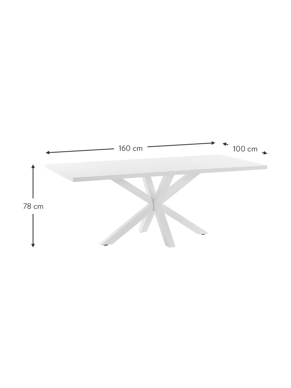 Eettafel New-Arya, 160 x 100 cm, Tafelblad: MDF, melamine bekleed, Frame: gelakt metaal, Wit, B 160 x D 100 cm