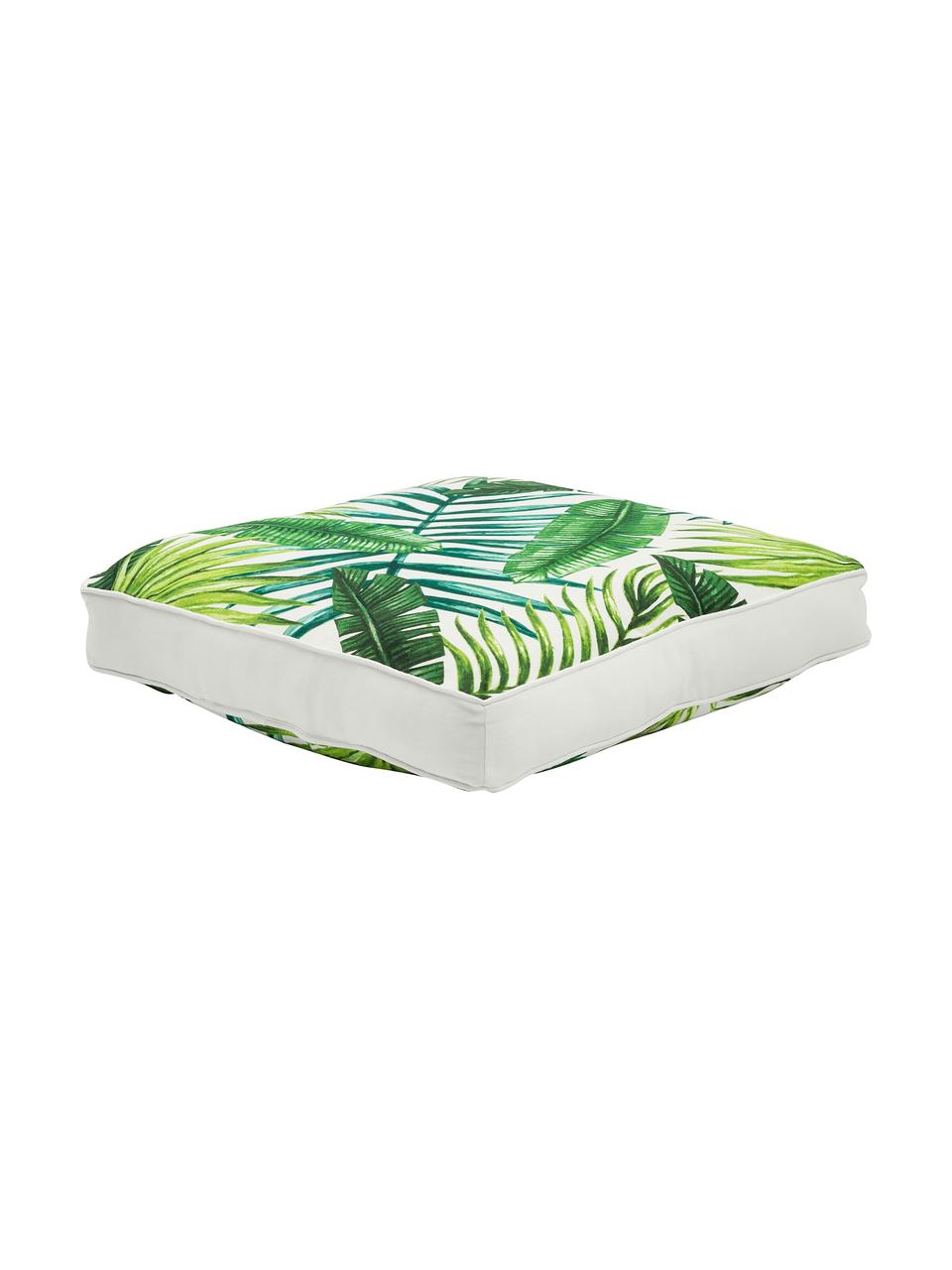 Coussin de chaise imprimé feuilles Jonna, Vert, blanc crème