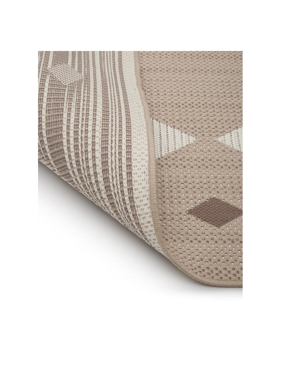 Boho in- & outdoor vloerkleed Nikita, 86% polypropyleen, 14% polyester, Beige, wit, 80 x 250 cm