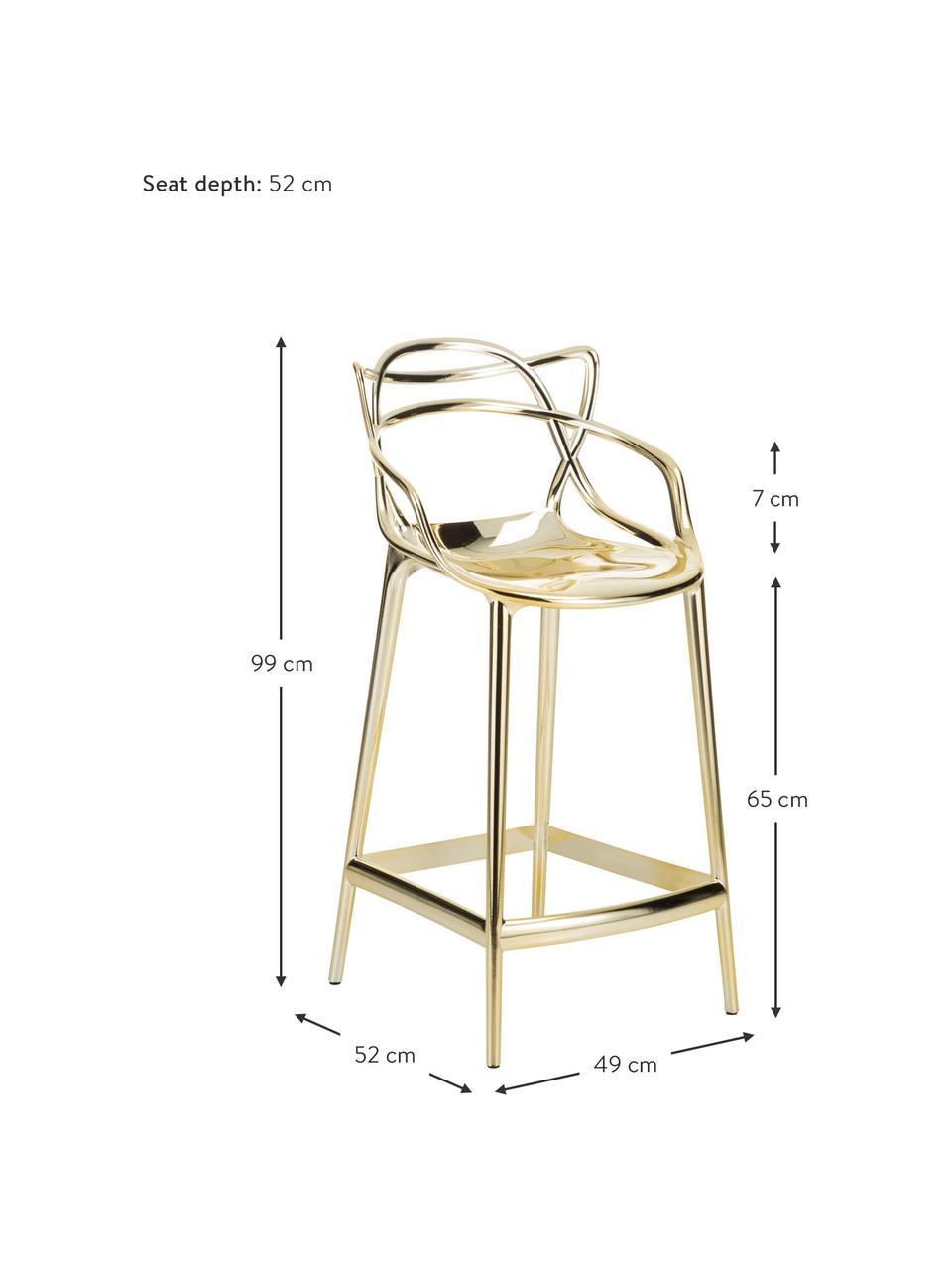 Chaise de comptoir design Masters, Polypropylène, certifié Greenguard, Couleur dorée, larg. 49 x haut. 99 cm