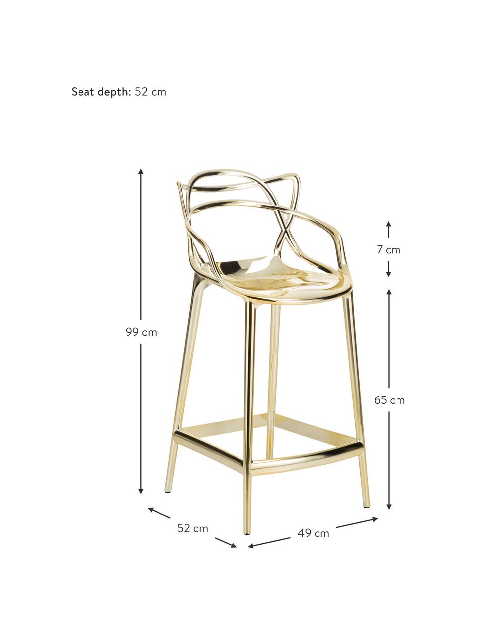Dizajnová pultová stolička Masters, Polypropylén, certifikát Greenguard, Odtiene zlatej, Š 49 x V 99 cm