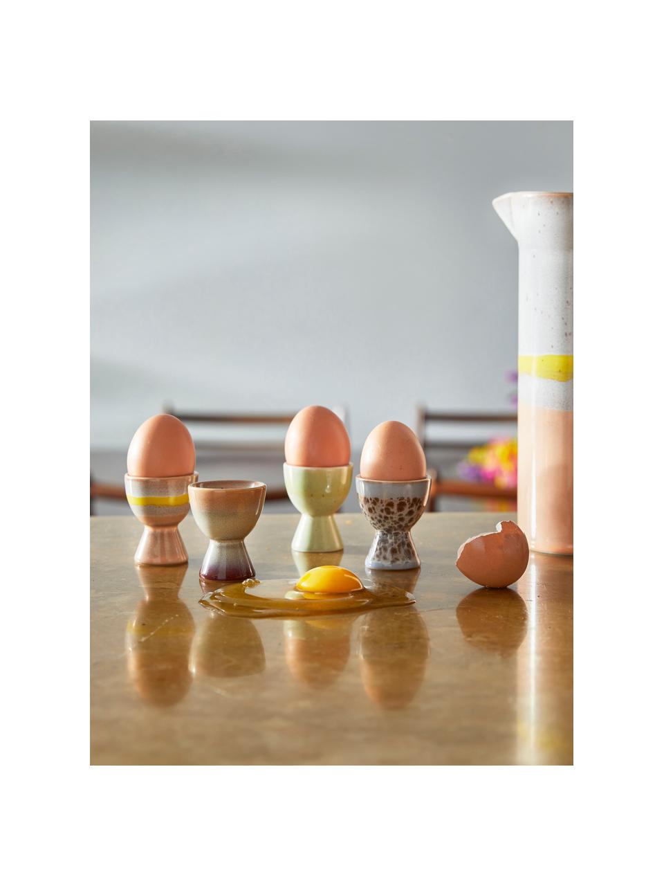 Soportes de huevo artesanles 70's, 4 uds., Cerámica de gres, Multicolor, Ø 5 x Al 6 cm