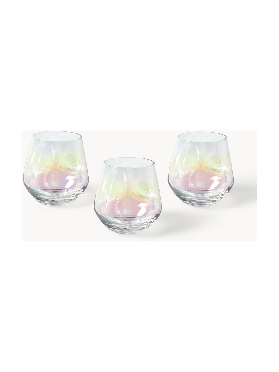Set de portavelas artesanales Rainbow, 3 uds., Vidrio, Transparente iridiscente, Ø 9 x Al 9 cm