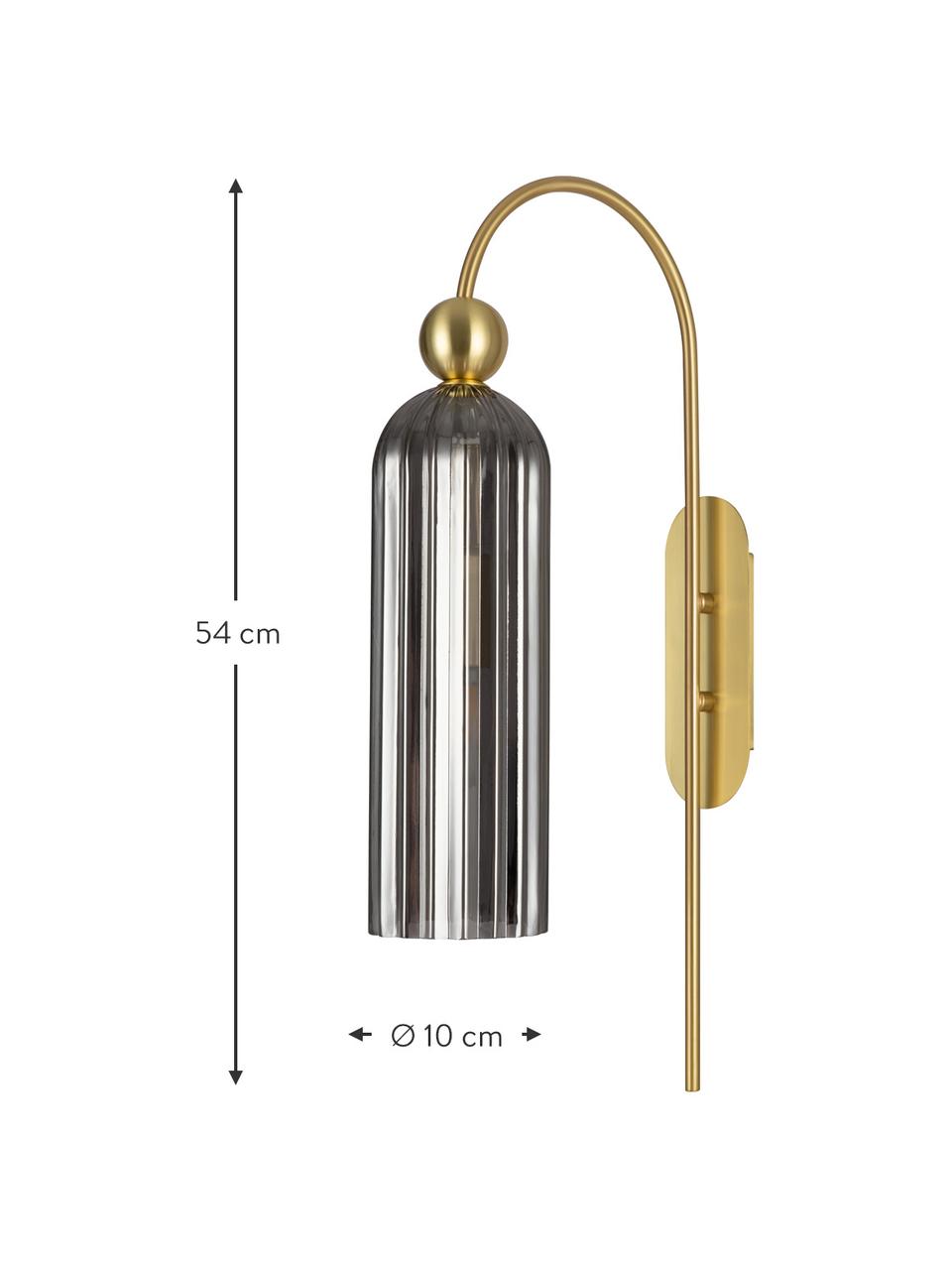 Wandlamp Antic, Lampenkap: glas, Messingkleurig, grijs, Ø 10 x H 30 cm