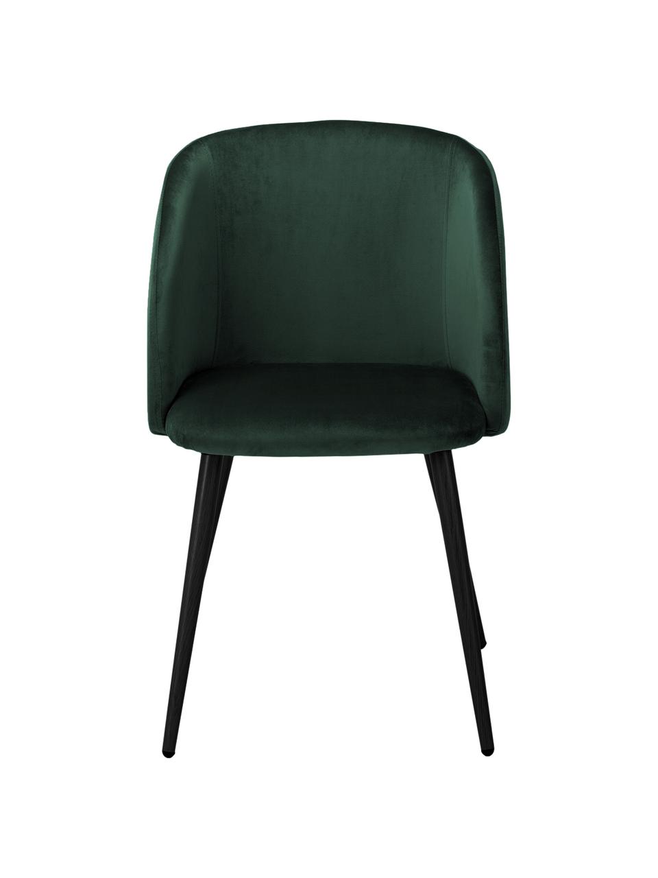 Krzesło tapicerowane z aksamitu Yoki, 2 szt., Tapicerka: aksamit (poliester) 20 00, Nogi: metal malowany proszkowo, Aksamitny ciemny zielony, nogi: czarny, S 53 x G 57 cm