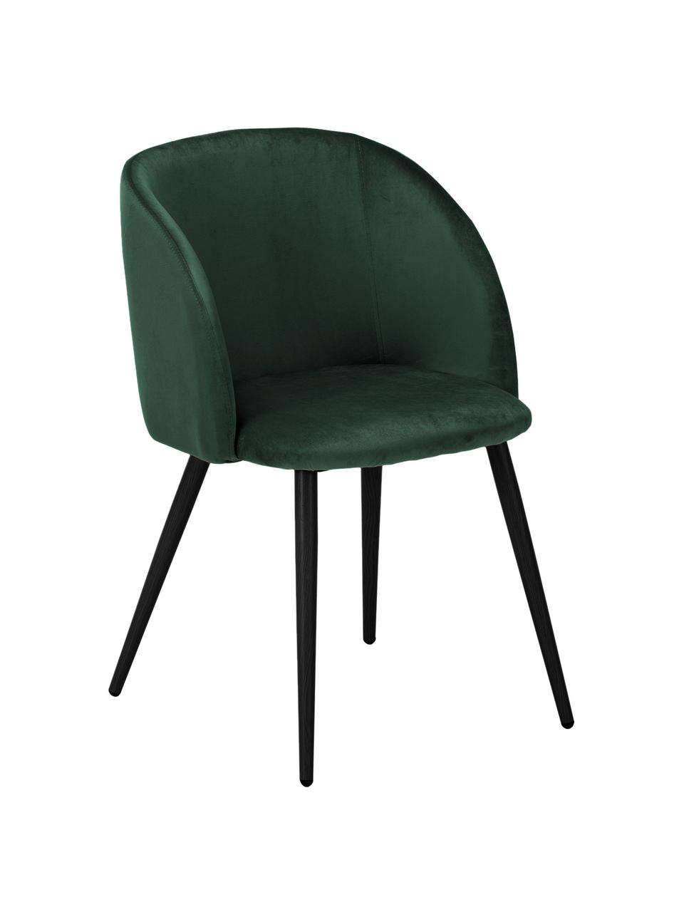 Chaises rembourrées en velours Yoki, 2 pièces, Revêtement : vert foncé Pieds : noir, mat