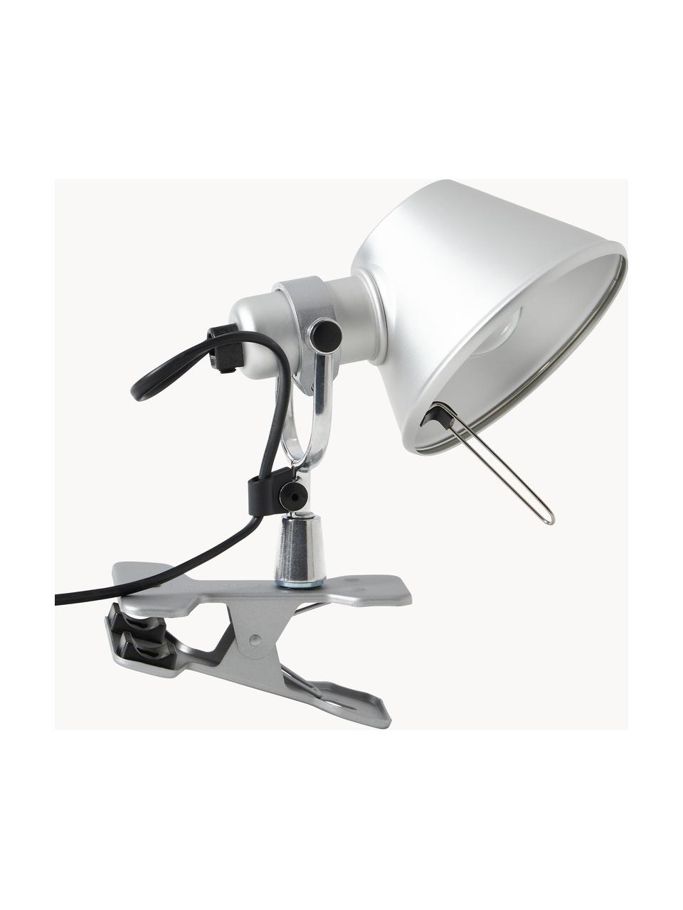 Kleine bureaulamp Tolomeo Pinza met klem, Lampenkap: gecoat aluminium, Frame: gecoat aluminium, Zilverkleurig, Ø 16 x H 20 cm