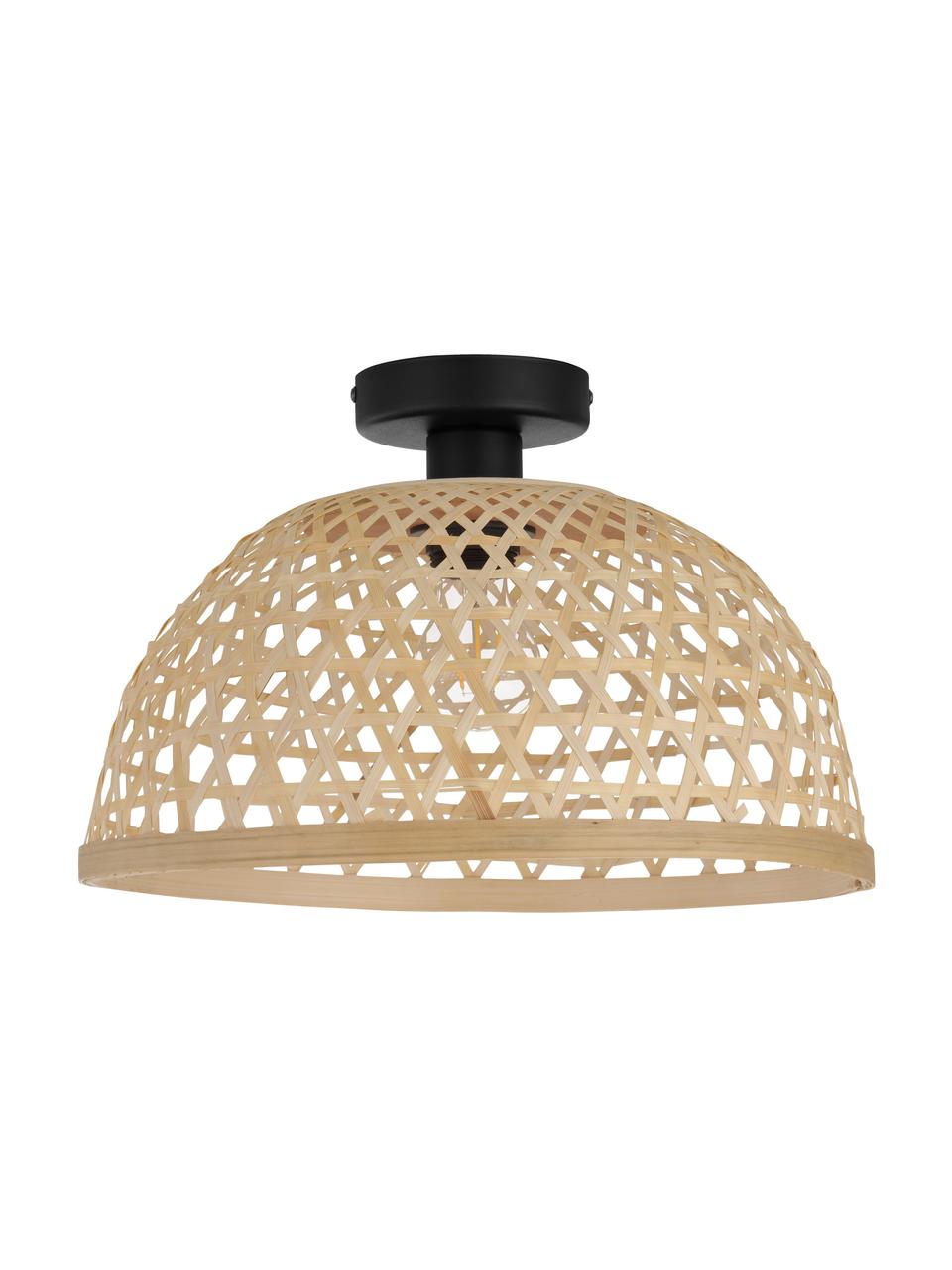 Plafondlamp Claverdon van bamboehout, Lampenkap: bamboe, Baldakijn: gelakt metaal, Lichtbruin, Ø 37 cm, H 25 cm