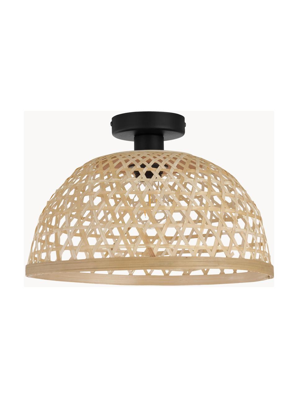 Plafondlamp Claverdon van bamboehout, Lampenkap: bamboe, Baldakijn: gelakt metaal, Lichtbruin, zwart, Ø 37 x H 25 cm