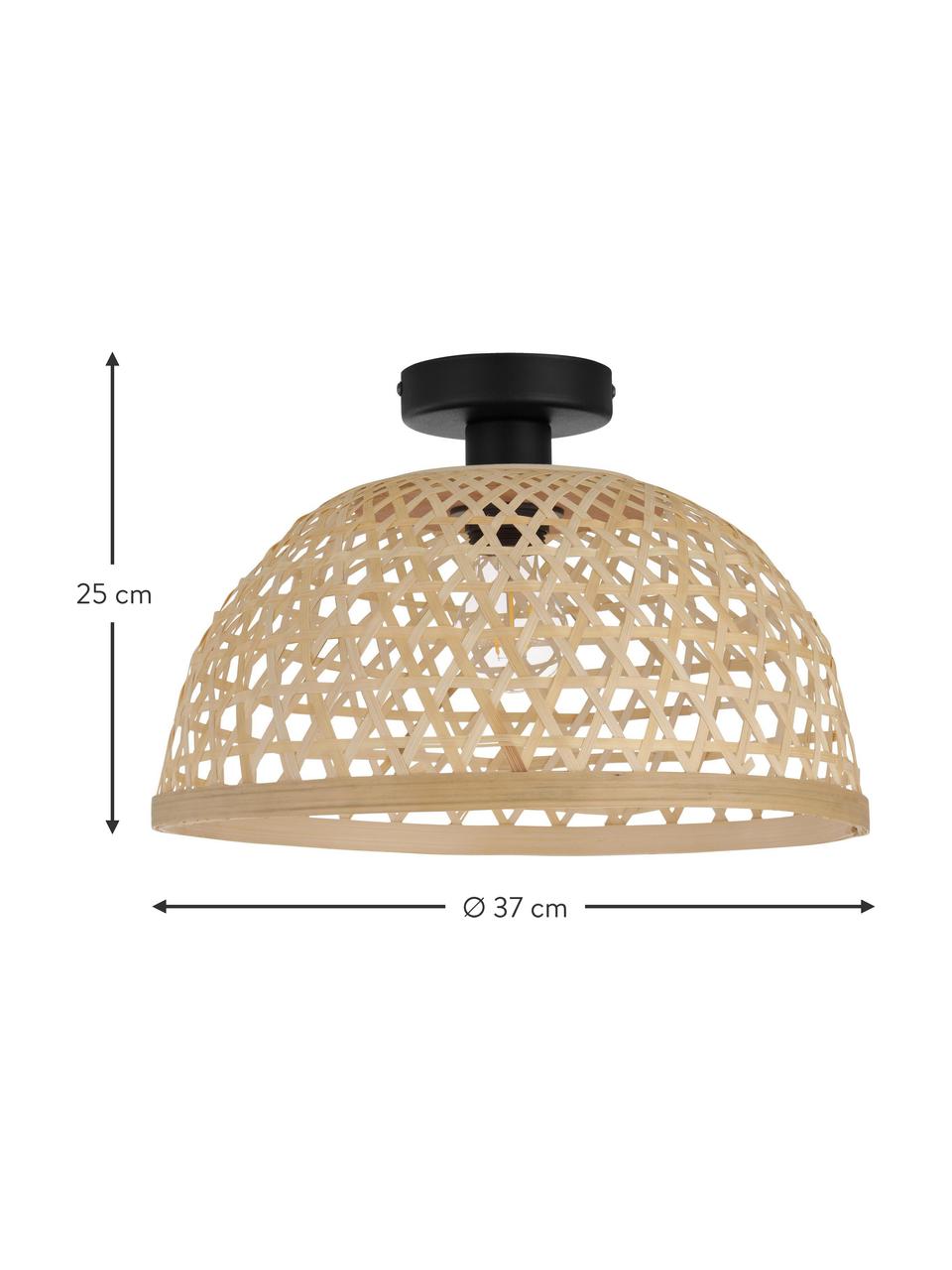 Plafondlamp Claverdon van bamboehout, Lampenkap: bamboe, Baldakijn: gelakt metaal, Lichtbruin, zwart, Ø 37 x H 25 cm