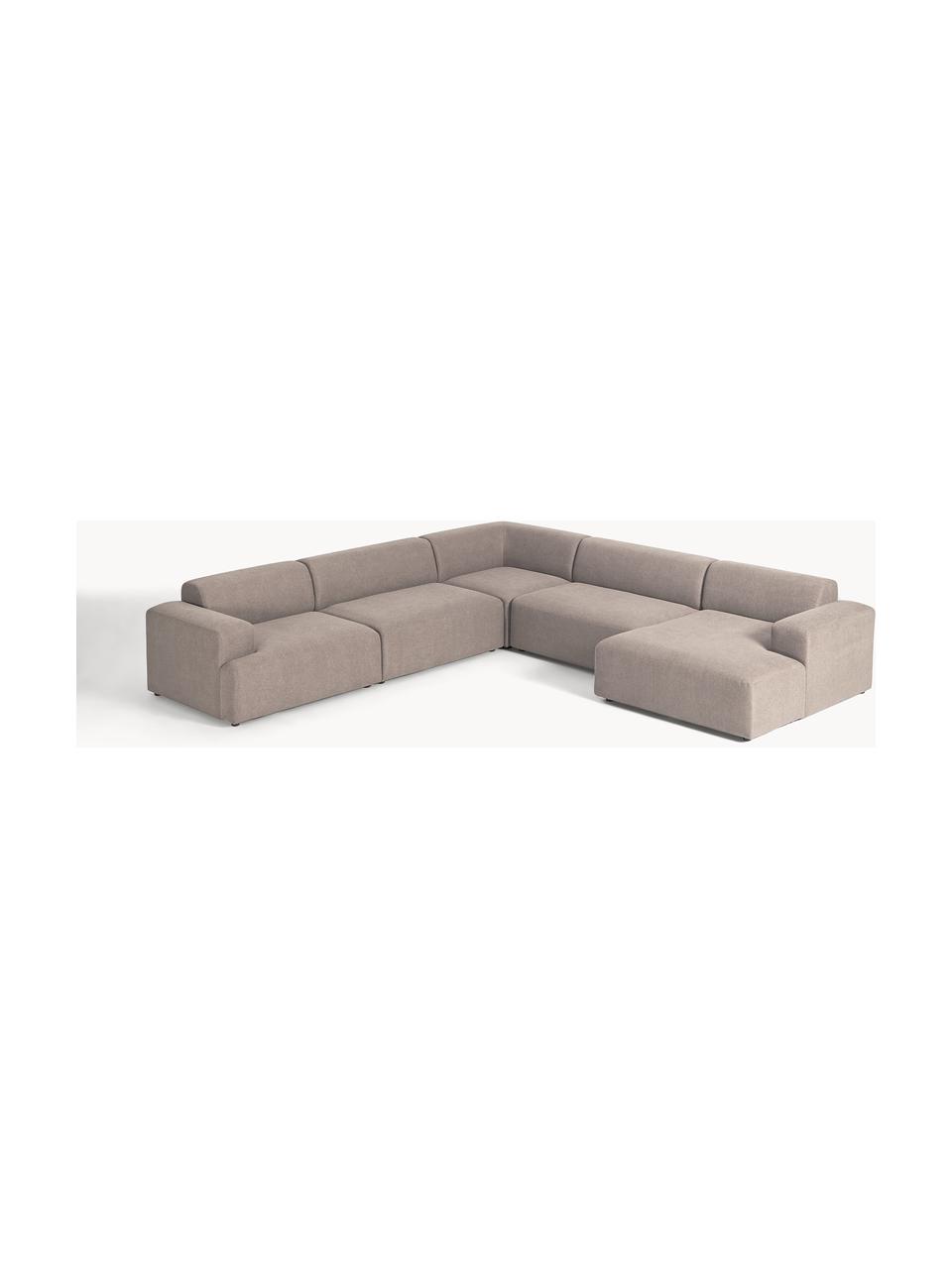 Sofa narożna Melva, Tapicerka: 100% poliester Dzięki tka, Stelaż: lite drewno sosnowe i świ, Nogi: tworzywo sztuczne Ten pro, Taupe tkanina, S 339 x G 339 cm, prawostronna