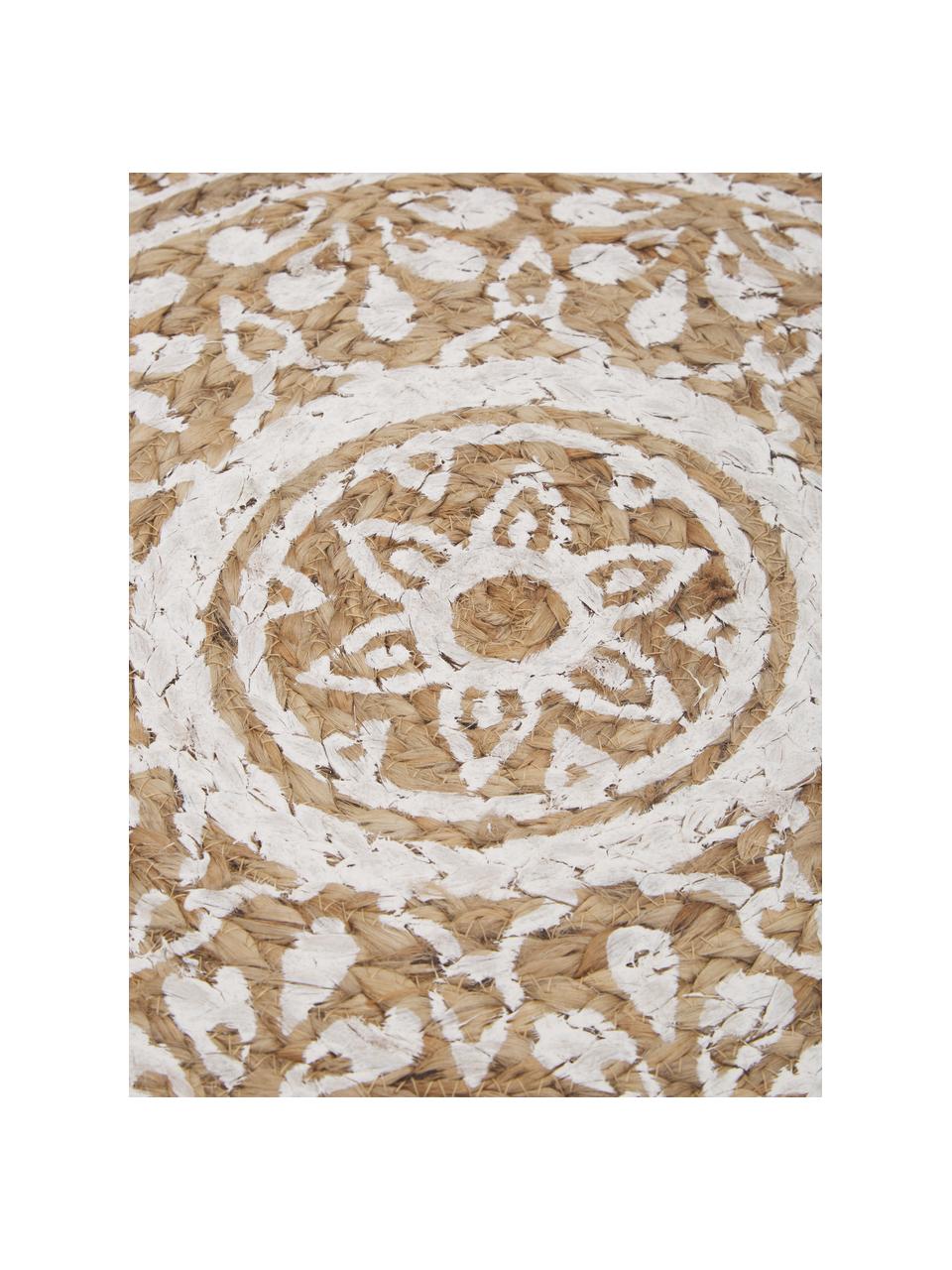 Alfombra redonda artesanal de yute Dahlia, 100% yute, Beige, blanco, Ø 200 cm (Tamaño L)