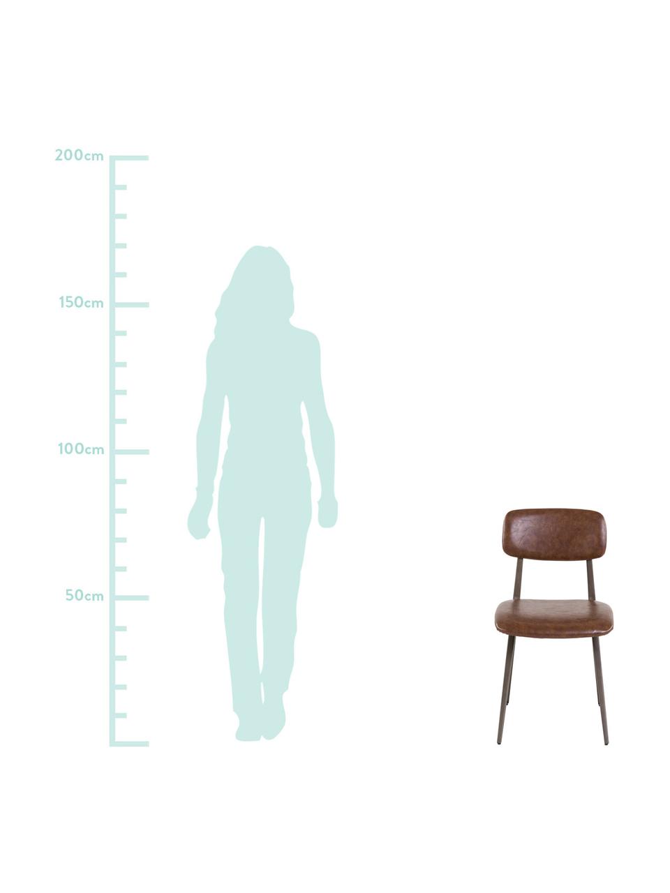 Kunstleder-Stühle Arthur, 2 Stück, Gestell: Dunkles Rohmetall, Bezug: Polyurethan (Kunstleder), Braun, B 42 x T 44 cm