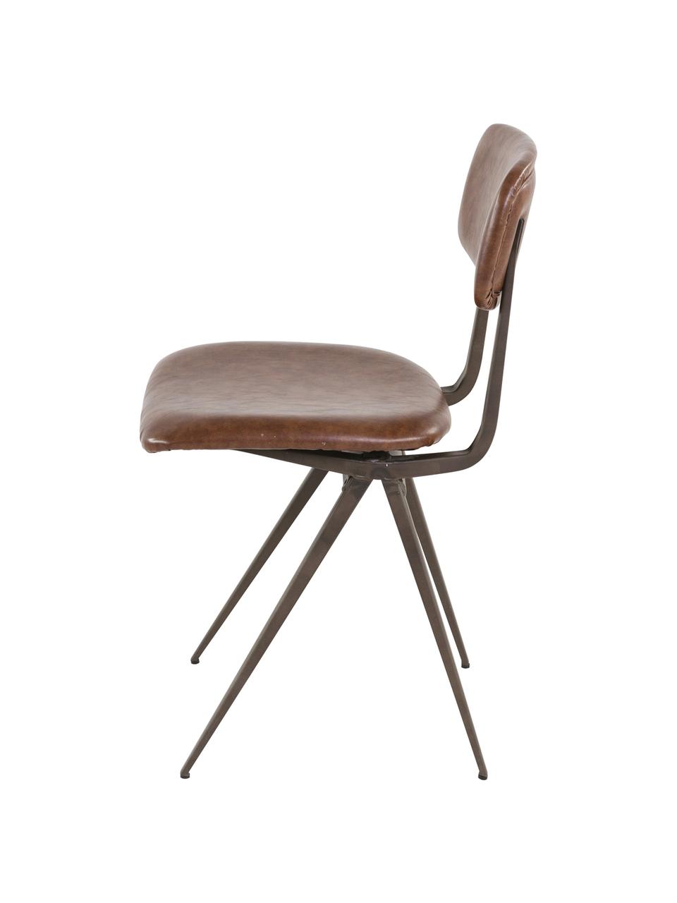 Krzesło ze sztucznej skóry Arthur, 2 szt., Stelaż: ciemny surowy metal, Tapicerka: poliuretan (sztuczna skór, Brązowy, S 42 x G 44 cm