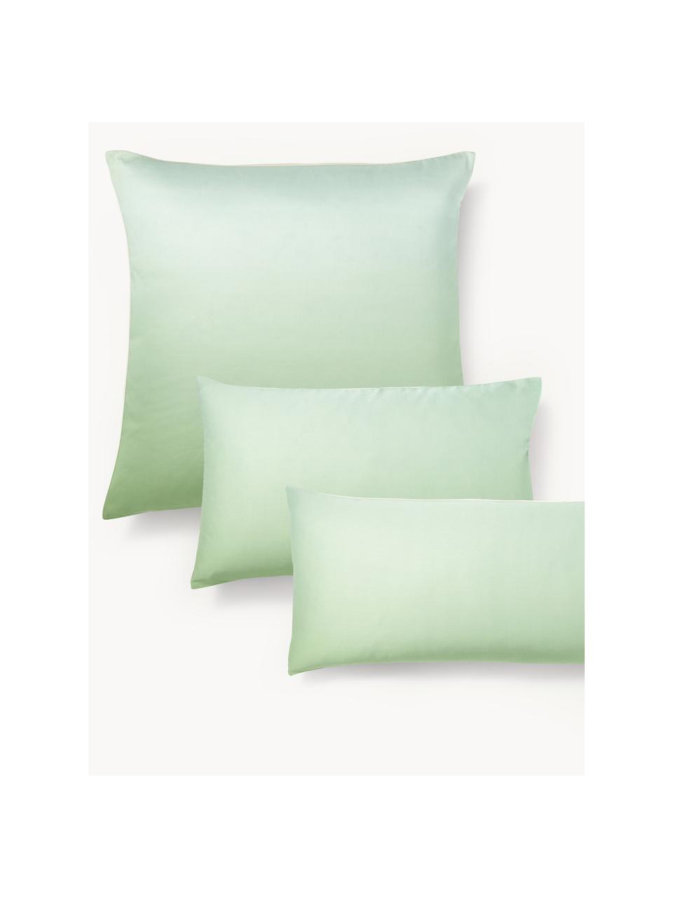 Taie d'oreiller en satin de coton Jania, Tons verts, larg. 50 x long. 70 cm