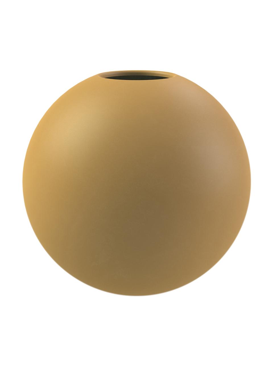 Handgemaakte bolvormige vaas Ball, Keramiek, Okergeel, Ø 10 x H 10 cm