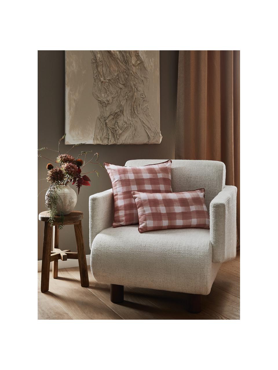 Dwustronna poszewka na poduszkę Check od Candice Gray, 100% bawełna, certyfikat GOTS, Brudny różowy, biały, S 50 x D 50 cm