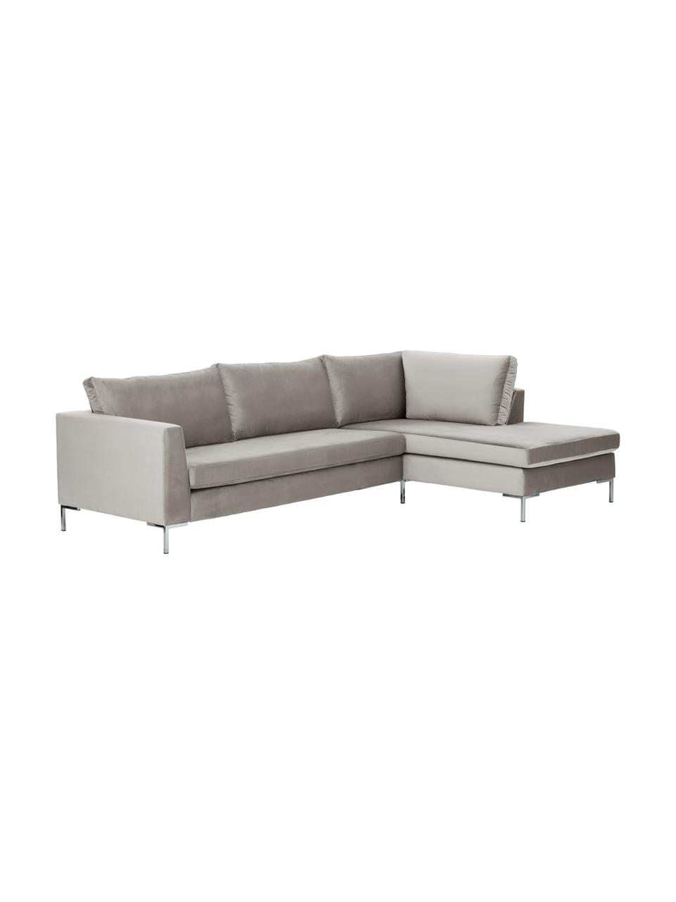 Samt-Ecksofa Luna, Bezug: Samt (Polyester) 80.000 S, Gestell: Massives Buchenholz, Füße: Metall, galvanisiert, Samt Beige, Silber, B 280 x T 184 cm