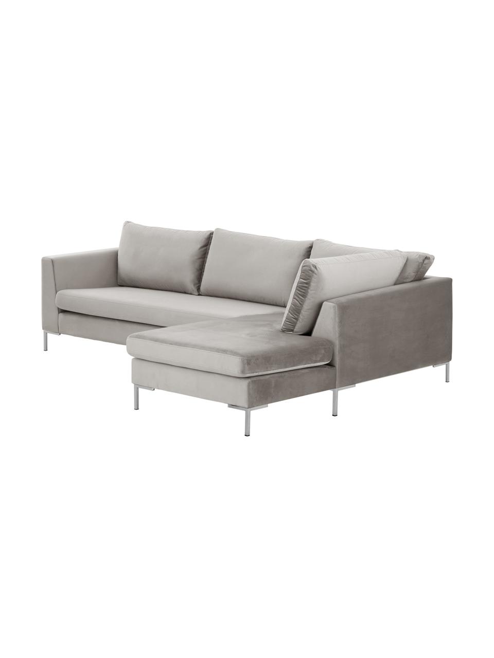 Samt-Ecksofa Luna, Bezug: Samt (Polyester) 80.000 S, Gestell: Massives Buchenholz, Samt Beige, Silber, B 280 x T 184 cm