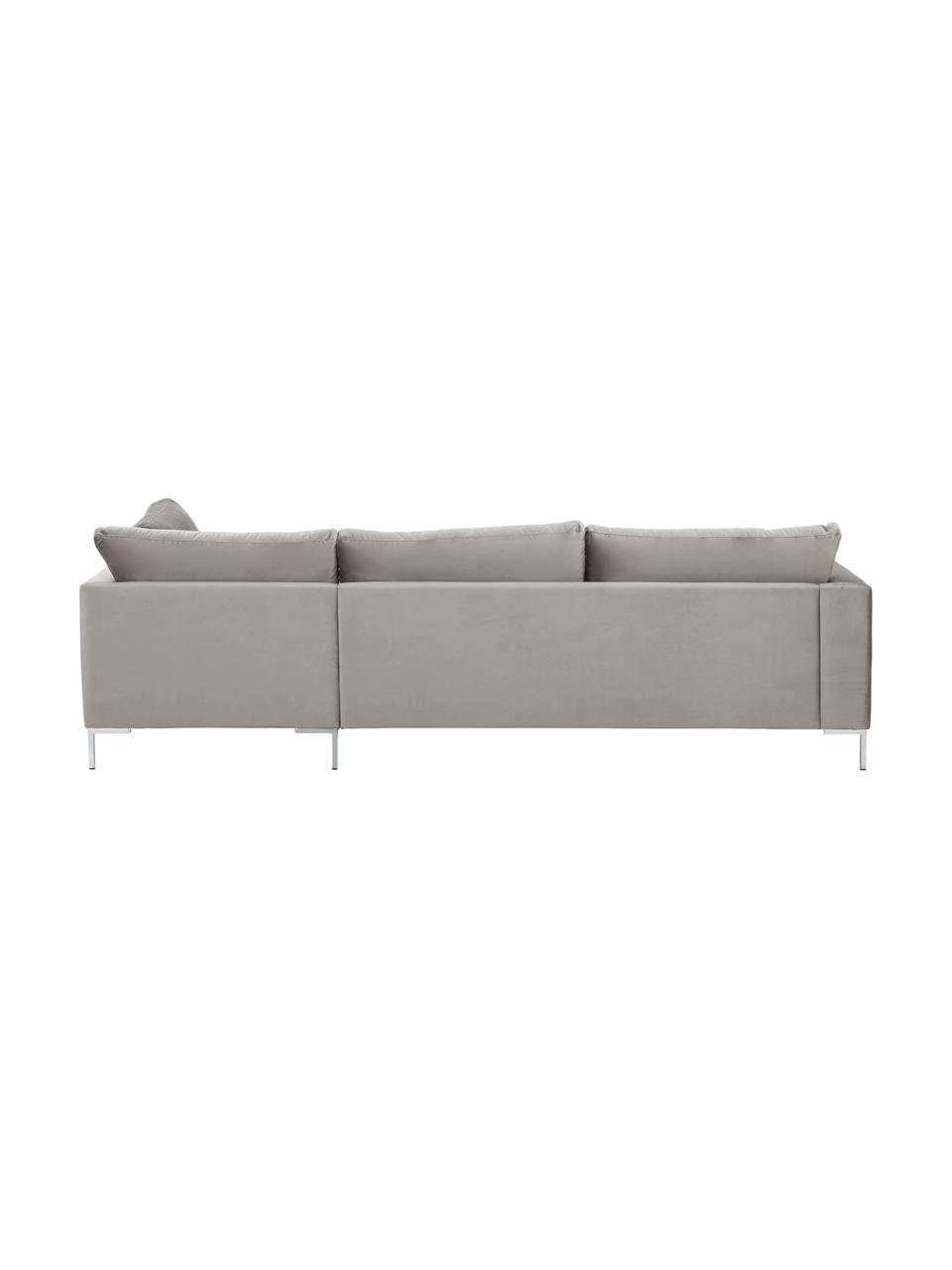 Sofa narożna z aksamitu Luna, Tapicerka: aksamit (100% poliester) , Stelaż: lite drewno bukowe, Nogi: metal galwanizowany, Aksamitny beżowy, srebrny, S 280 x G 184 cm