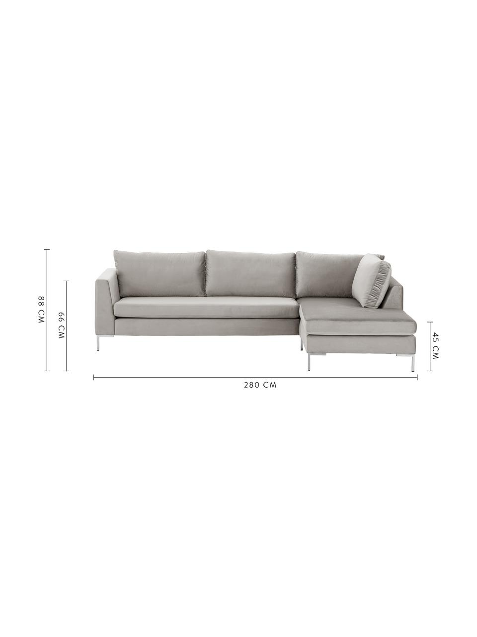 Samt-Ecksofa Luna, Bezug: Samt (Polyester) 80.000 S, Gestell: Massives Buchenholz, Füße: Metall, galvanisiert, Samt Beige, Silber, B 280 x T 184 cm