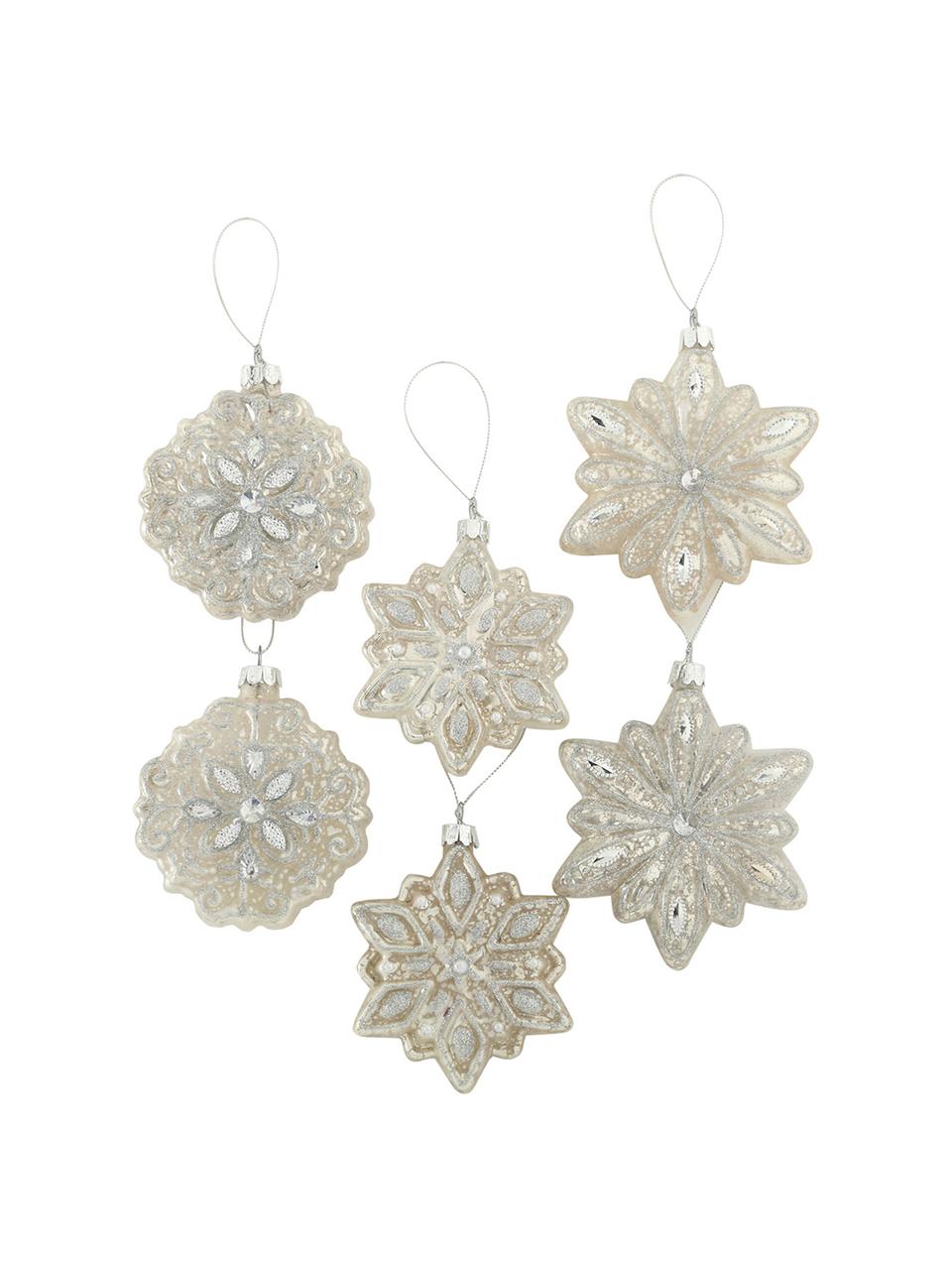 Kerstboomhangersset Julianna, 6-delig, Beige, zilverkleurig, Ø 10 x H 10 cm