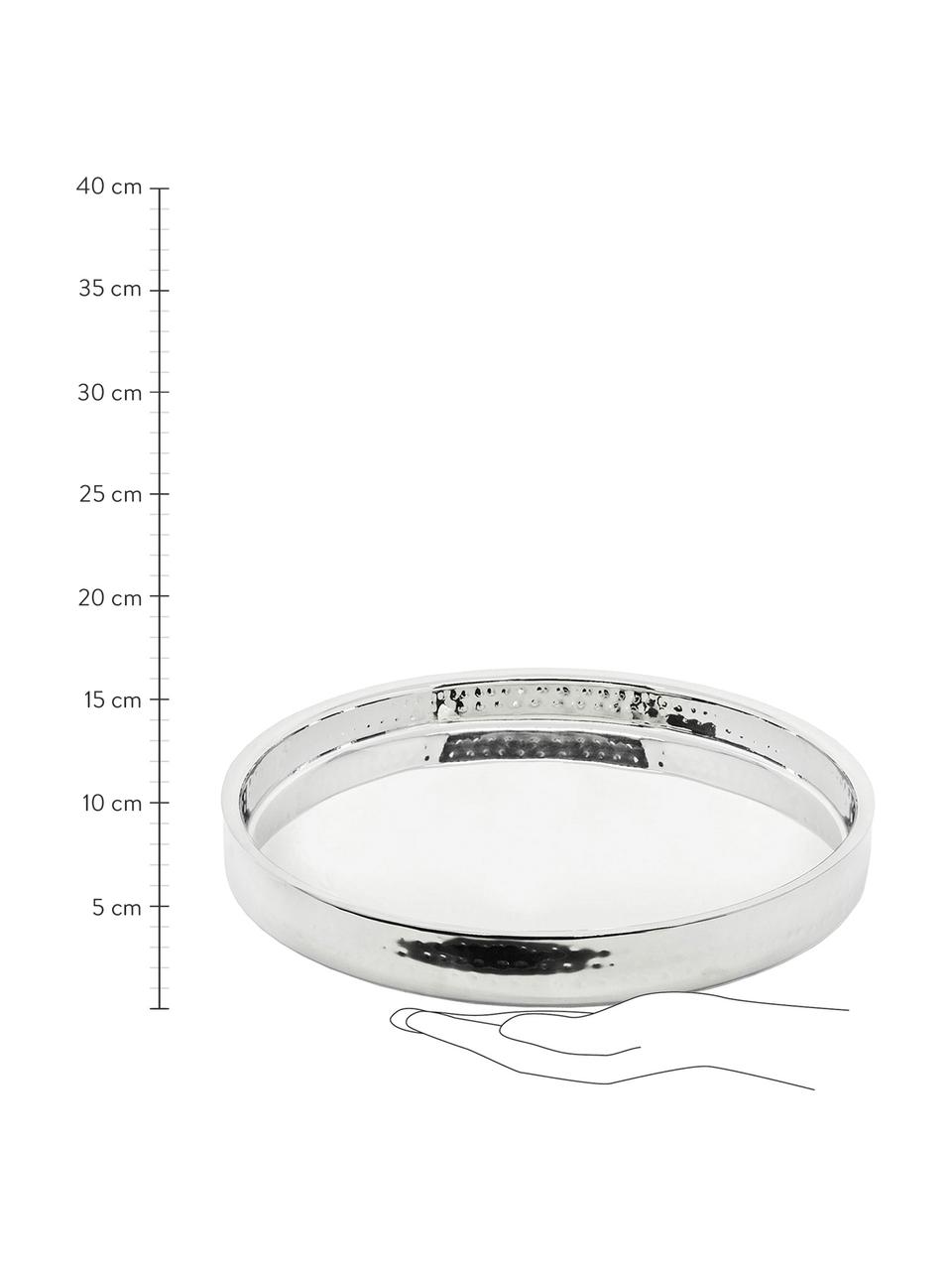 Rundes Spiegeltablett Alaska in Silber, Ø 32 cm, Edelstahl, gehämmert
Pflegehinweise  Von Hand spülen, Edelstahl, Ø 32 cm