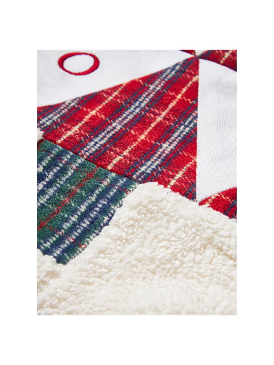 Federa arredo in tessuto teddy con motivo natalizio Elijah, Bianco crema, rosso, Larg. 45 x Lung. 45 cm