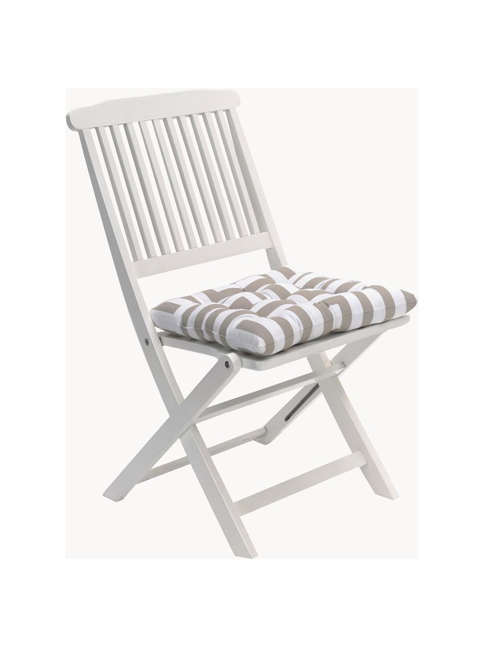 Cuscino sedia in cotone con motivo grafico Bram, Rivestimento: 100% cotone, Taupe, bianco, Larg. 40 x Lung. 40 cm