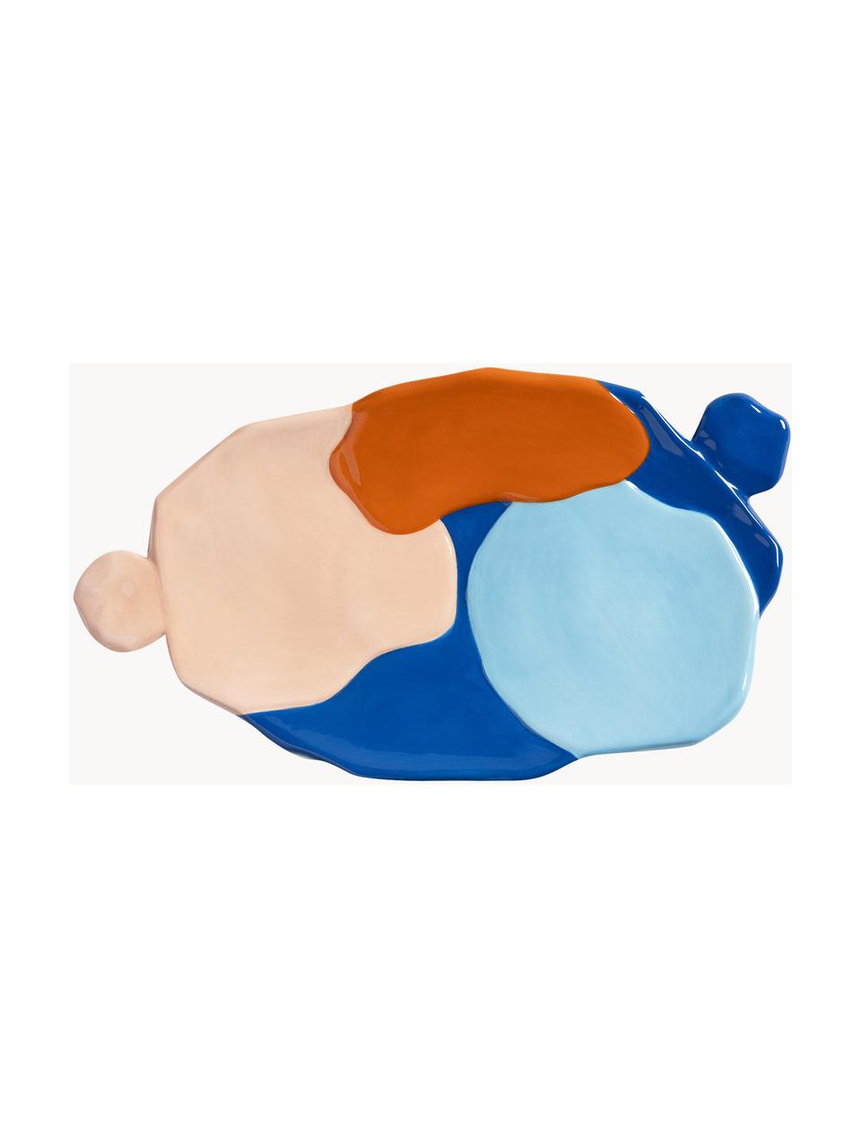Ręcznie malowany talerz do serwowania z porcelany Chunky, Porcelana, Odcienie niebieskiego, peach. terakota, S 28 x G 16 cm