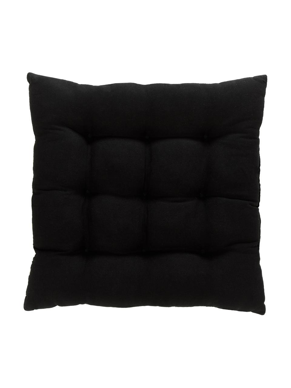 Katoenen stoelkussen Blaki in zwart, Bekleding: 100% katoen, Zwart, crèmewit, B 40 x L 40 cm