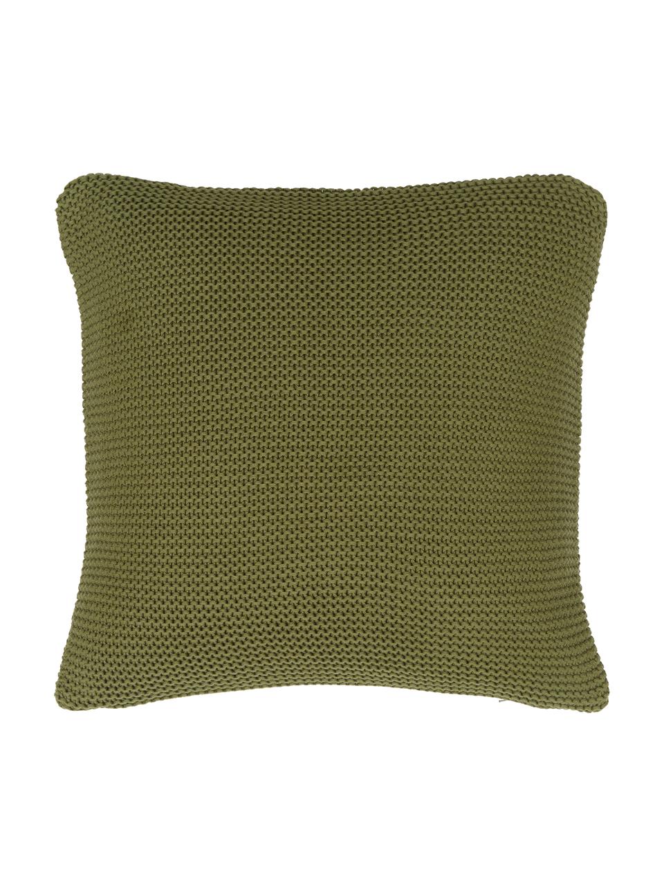 Copricuscino a maglia in cotone organico Adalyn, 100% cotone organico certificato GOTS, Verde, Larg. 50 x Lung. 50 cm