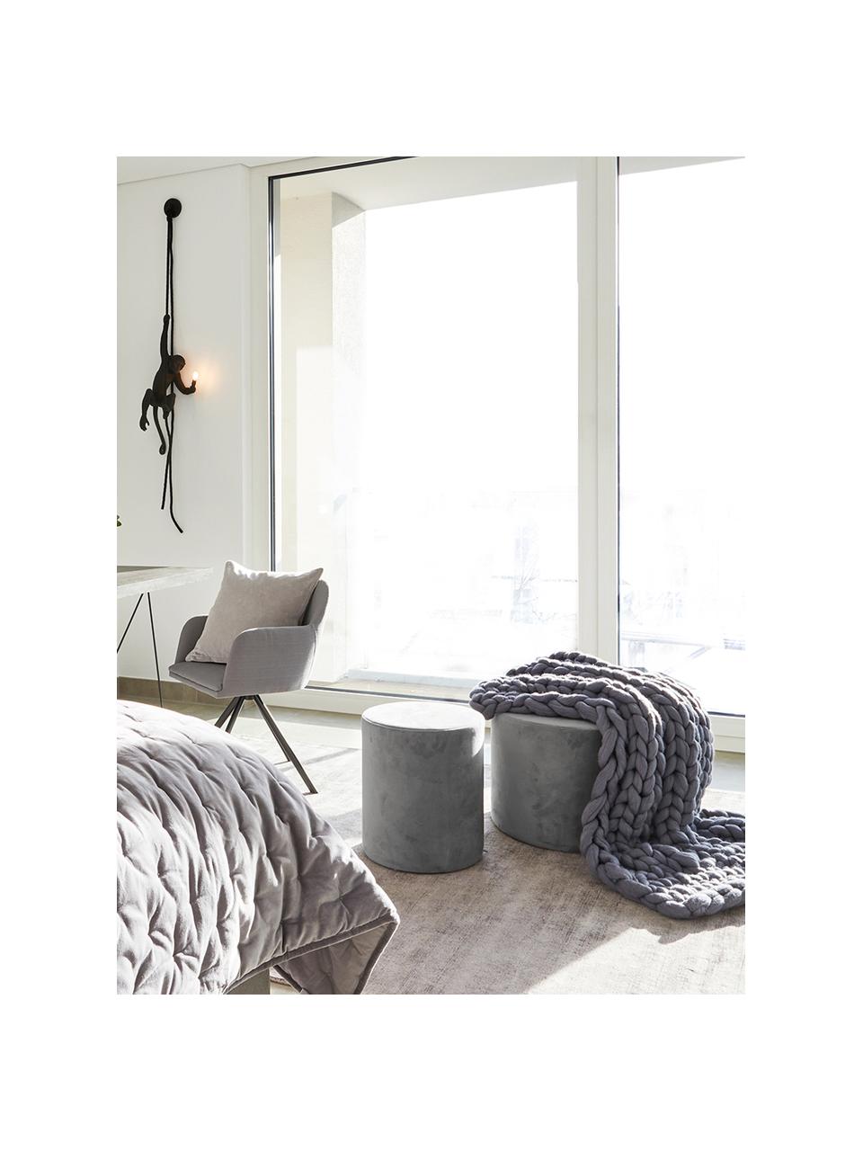 Pouf en velours Daisy, Gris, Ø 38 x haut. 45 cm