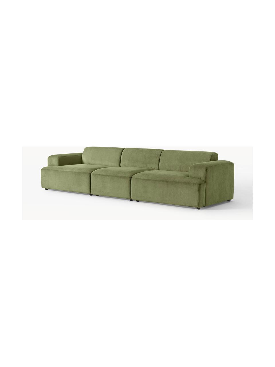 Cord-Sofa Melva (4-Sitzer), Bezug: Cord (92 % Polyester, 8 %, Gestell: Massives Kiefernholz, Spe, Füße: Kunststoff Dieses Produkt, Cord Olivgrün, B 319 x T 101 cm