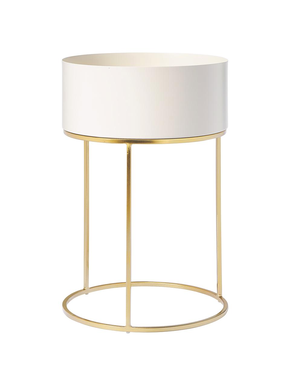 Set de maceteros redondos de metal Palesa, 2 uds., Metal con pintura en polvo, Blanco crema, dorado, Set de diferentes tamaños