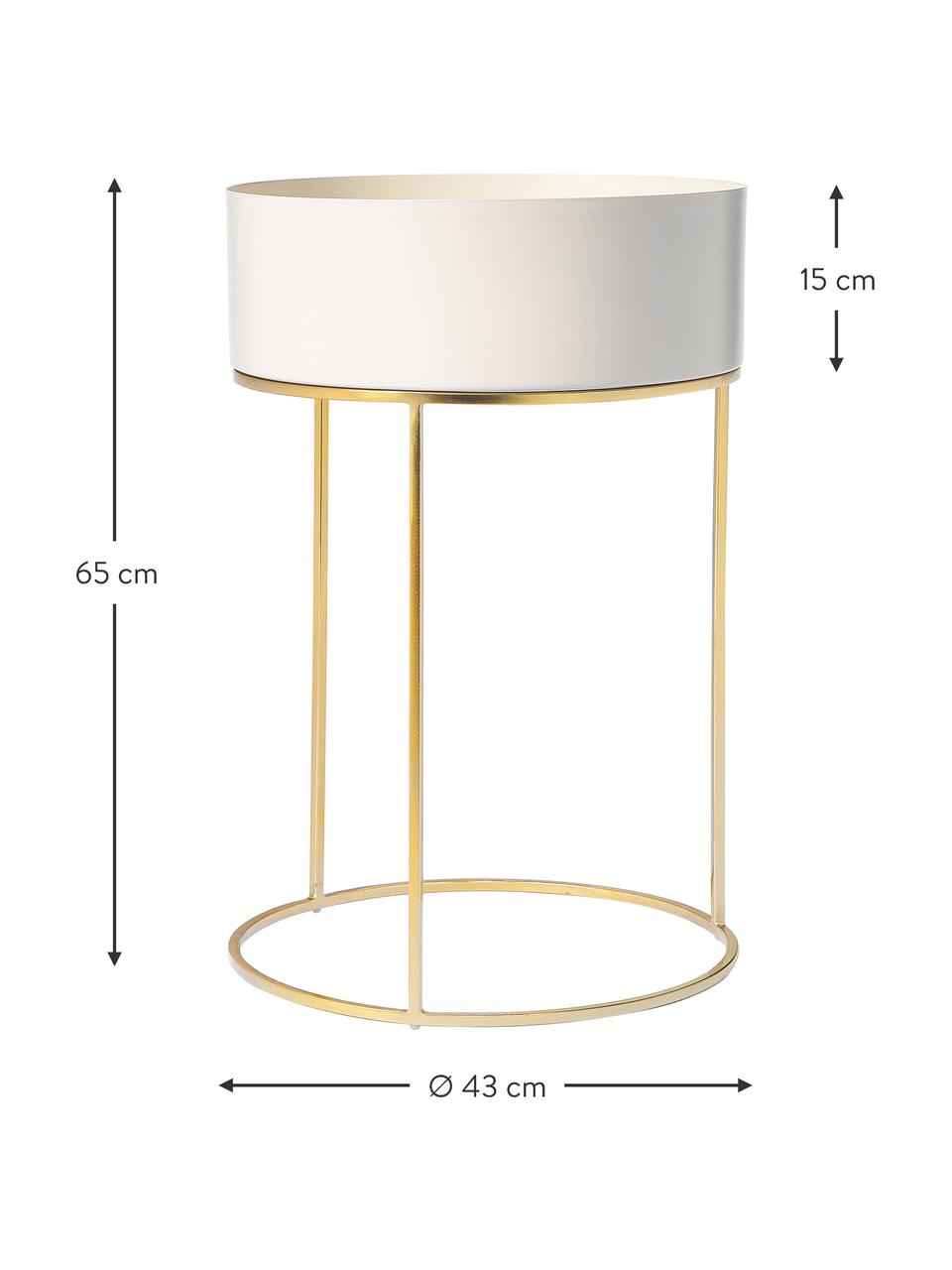 Set de maceteros redondos de metal Palesa, 2 uds., Metal con pintura en polvo, Blanco crema, dorado, Set de diferentes tamaños