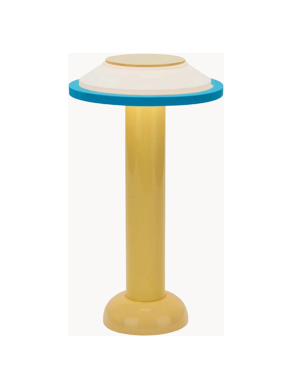 Lámpara de mesa pequeña LED PL2, regulable y portátil, Pantalla: silicona, Estructura: metal recubierto, Cable: plástico, Amarillo sol, blanco, azul, Ø 18 x Al 30 cm