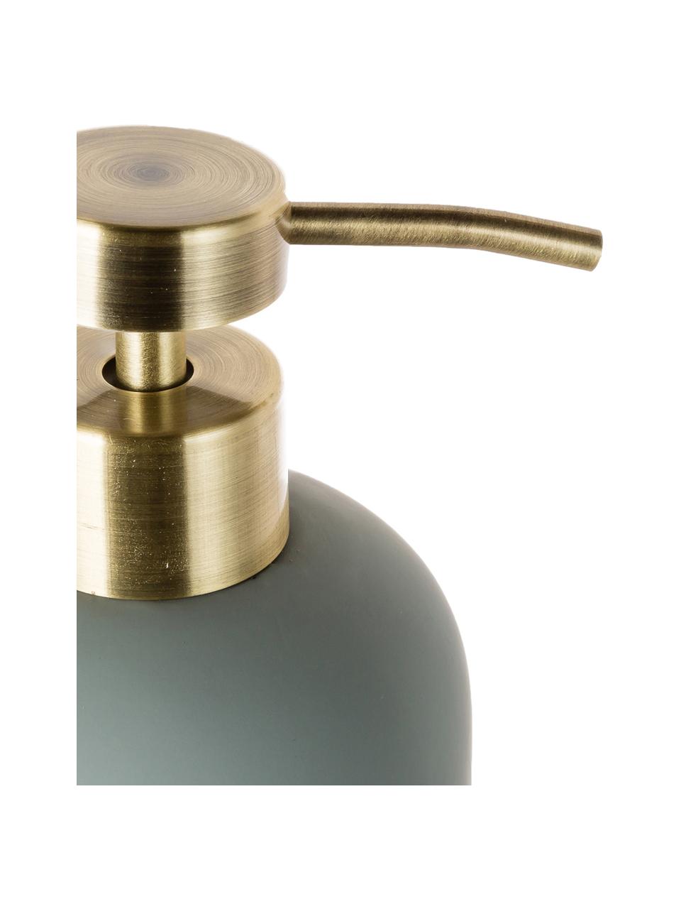 Dosificador de jabón Lotus, Recipiente: cerámica, Dosificador: metal, Verde, latón, Ø 8 x Al 18 cm