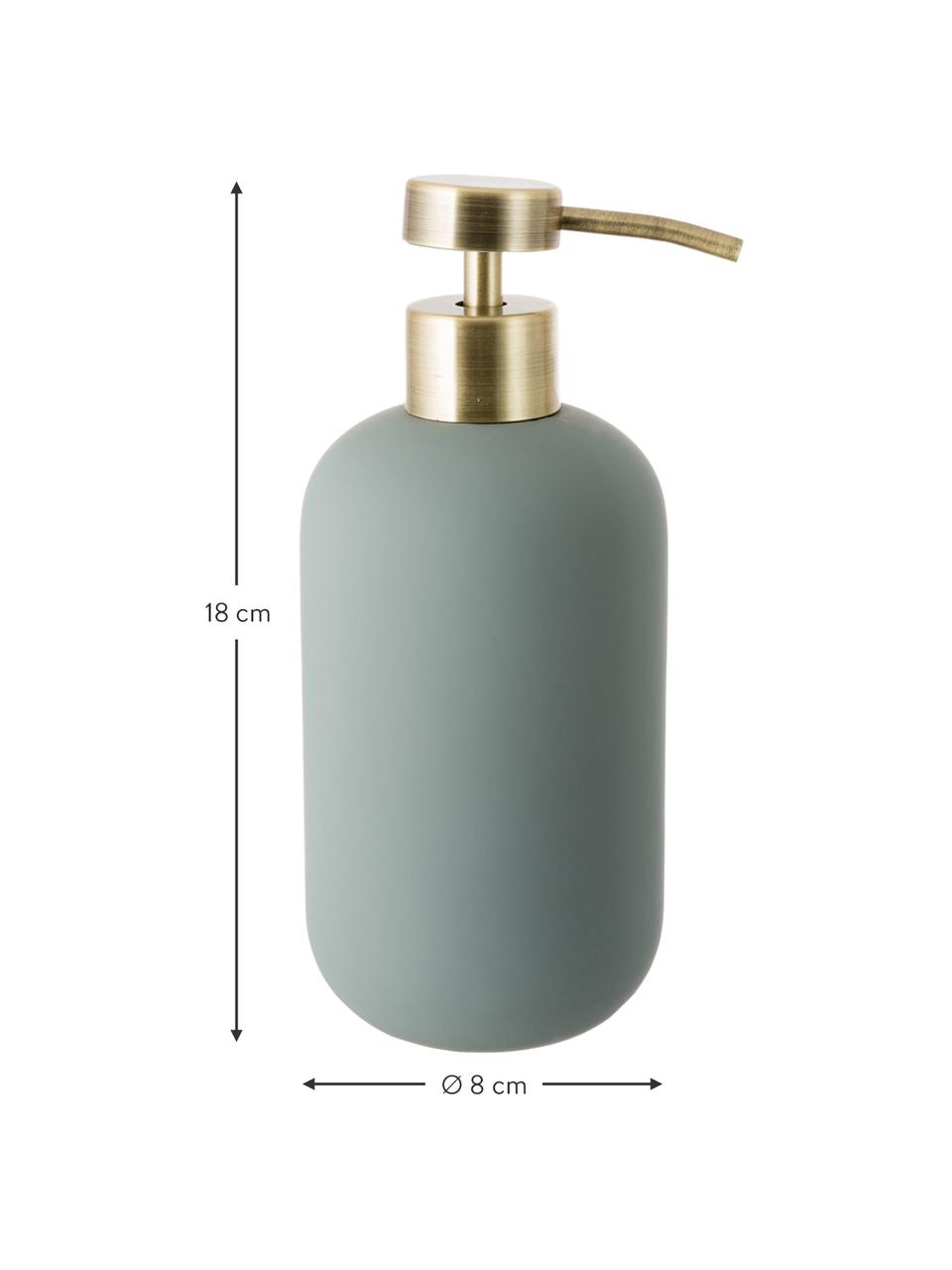 Dosatore di sapone Lotus, Contenitore: ceramica, Testa della pompa: metallo, Verde, ottone, Ø 8 x A 18 cm