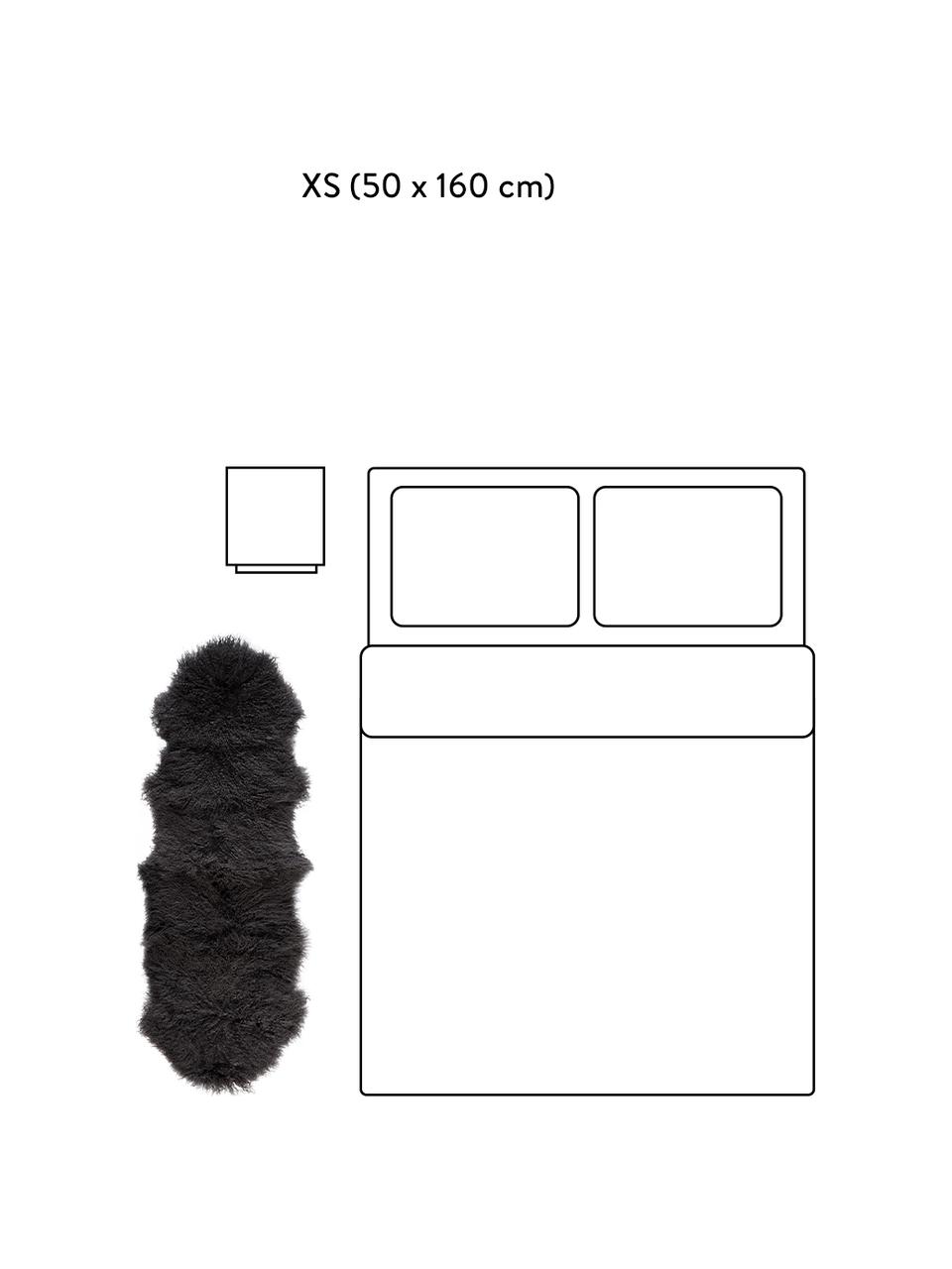 Langharige schapenvacht Ella, gekruld, Bovenzijde: Mongoolse schapenvacht, Onderzijde: leer, Donkergrijs, B 50 x L 160 cm